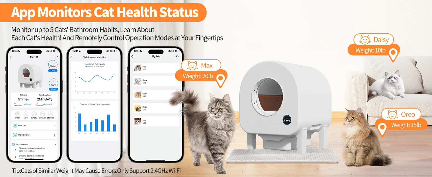 OEM Self Cleaning Cat Litter Box 68L Large Capacity Smart Automatic Cat ... - Durable Self Cleaning Cat Litter Box With Battery Life