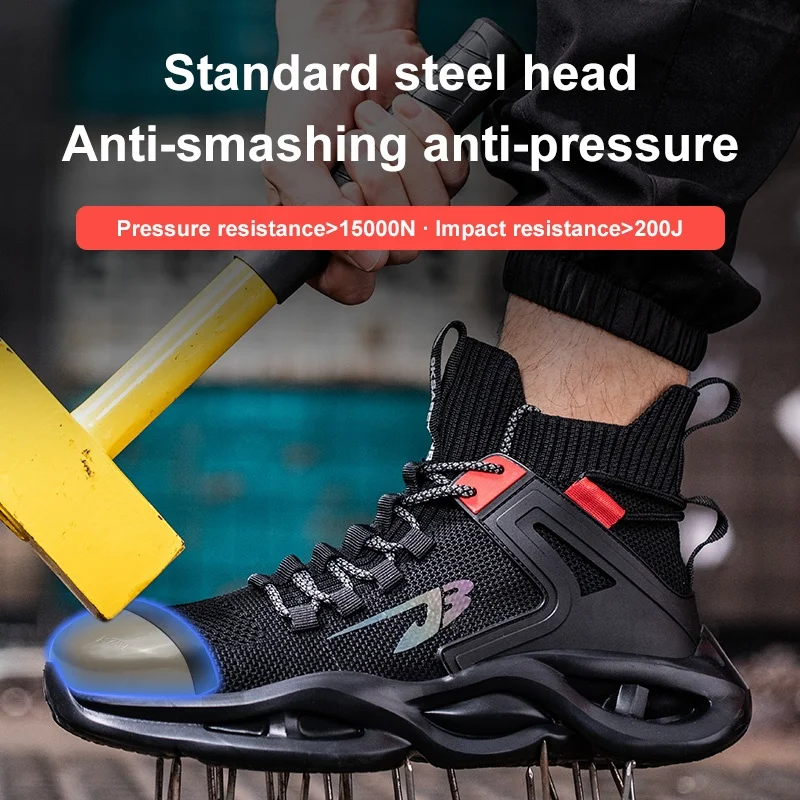 Men Safety Shoe European Standard Steel Toe Work Boots Non-slip ...