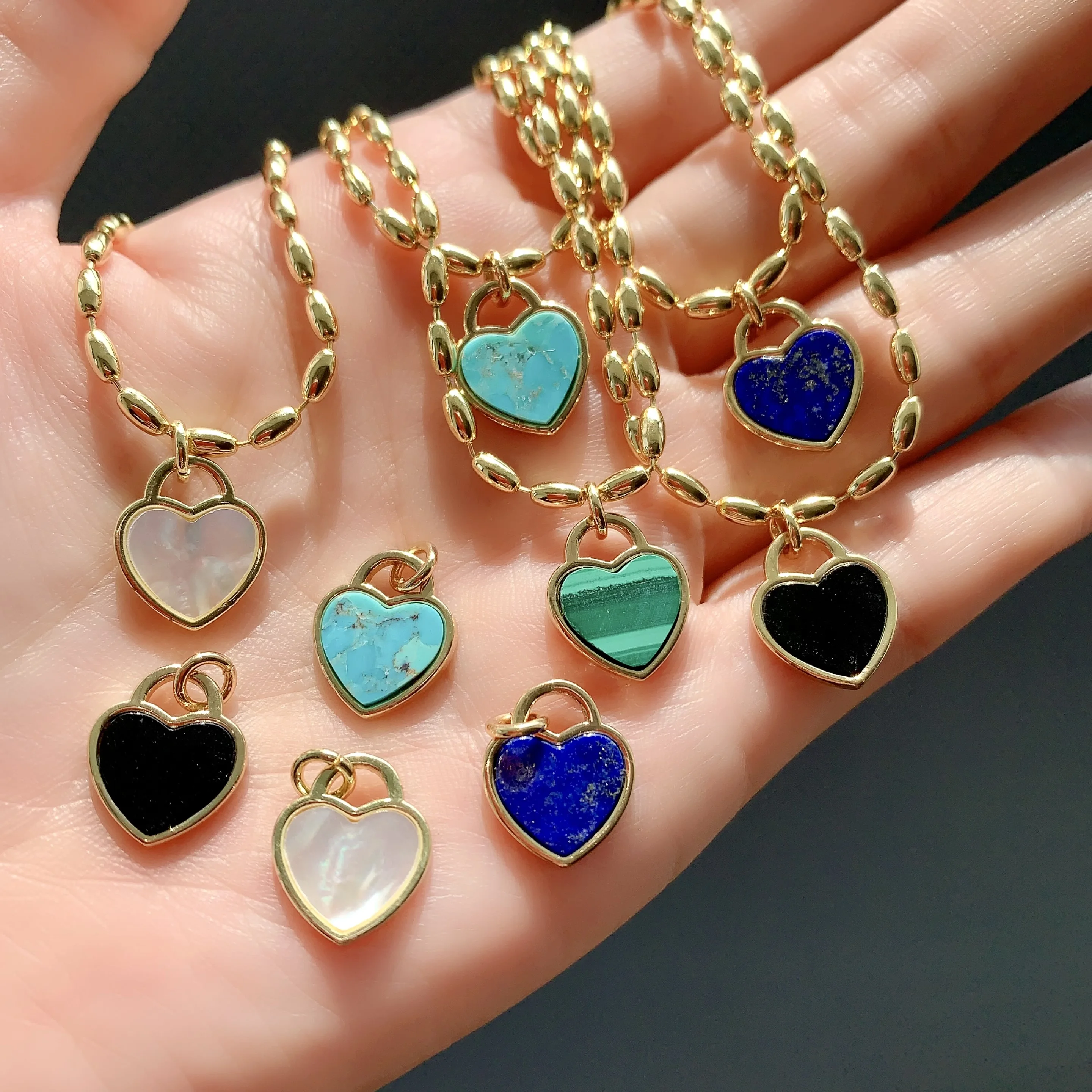 LS-B4933 Turquoise Heart Pendant Necklace - 18K Gold Plated