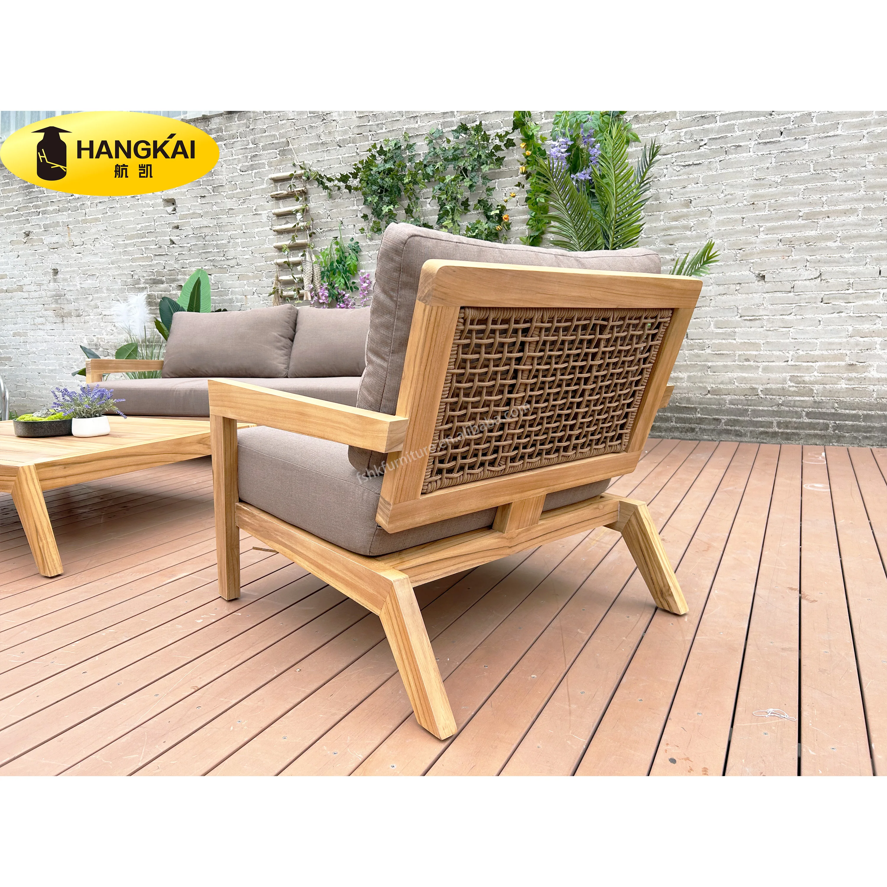 Teak Wood Furniture Outdoor Patio Garden Sofa Woven Rope Sofa