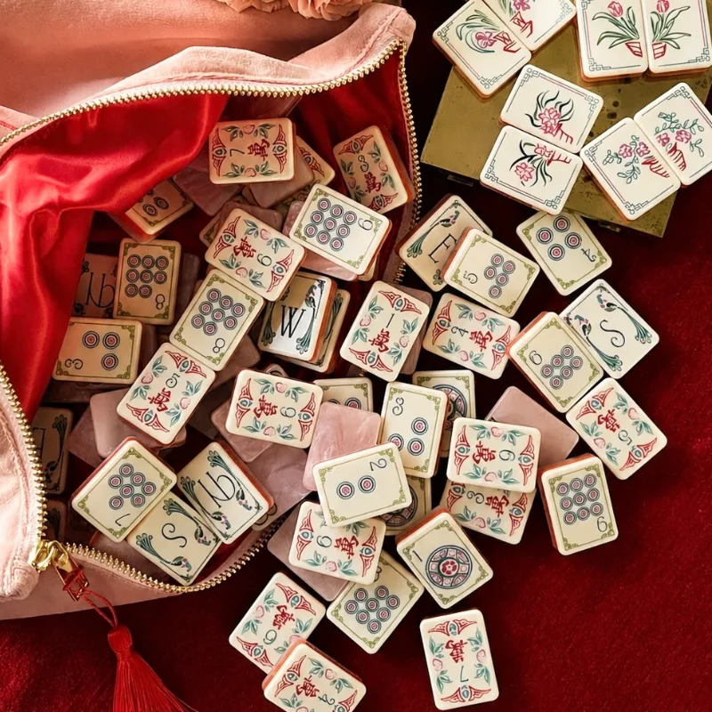 PM-MAH-JONG Vintage Floral American Mahjong Tile Set | Acrylic Handmade Durable Water Resistant Luxury Tiles for 4 Players Home