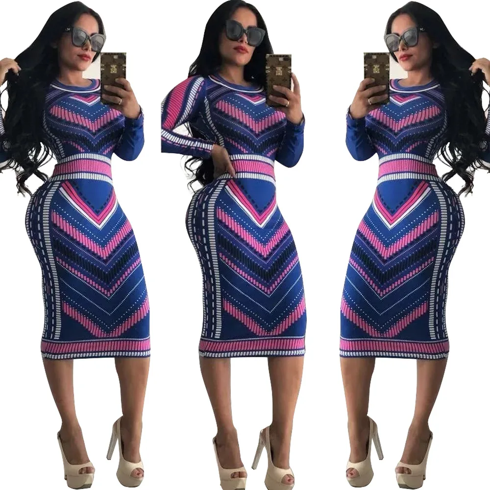 Hot Selling Hot Fashion Slim Sexy Ladies One Piece Dress Fashion European And American Multicolor Printed Dress Buy Ladies Cotton Print Dresses Mature Elegant Ladies Korean Fashion Dress Women Fashion Clubwear Extreme Sexy Dress