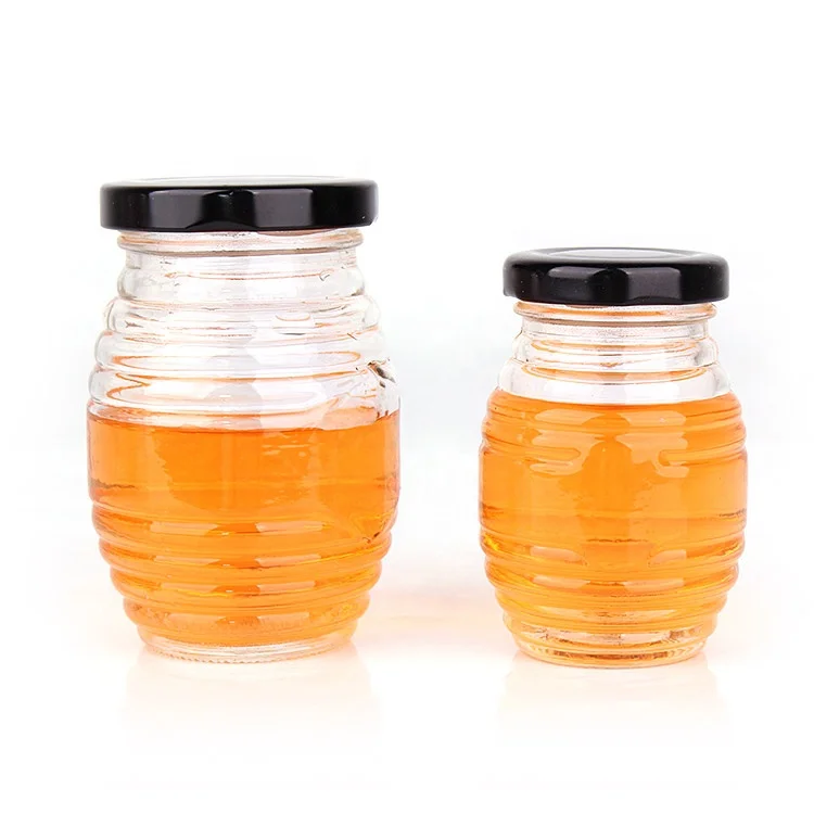 Cheap 70ml 180ml 380ml 730ml Honey Jam Glass Jars in Bulk with Black Metal Lid