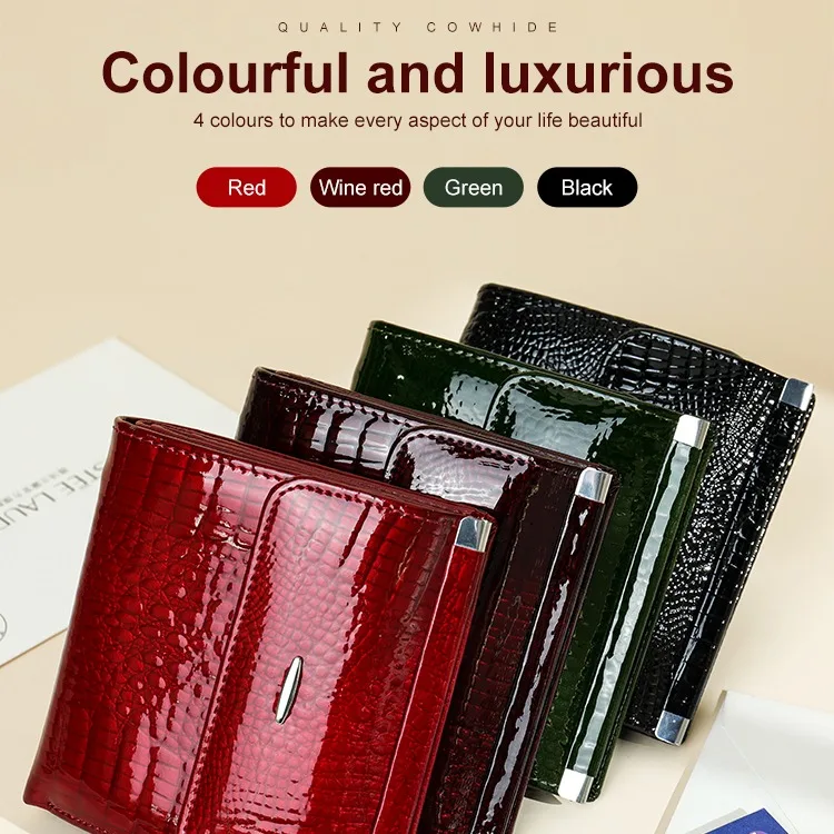 Women Small Bifold Red Leather Wallet Coin Pocket Credit Card Holder