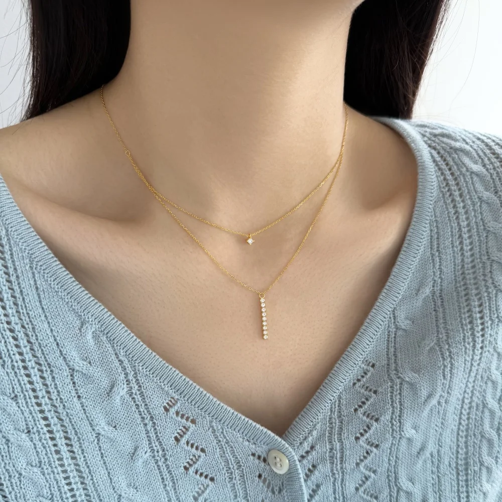 KAKODIY High Quality Fashion Boutique 925 Sterling Silver Chain Rhodium 18K Gold Electronic Coating Electroplating Rod Shape 5A Zirconia Pendant Necklace detail 6