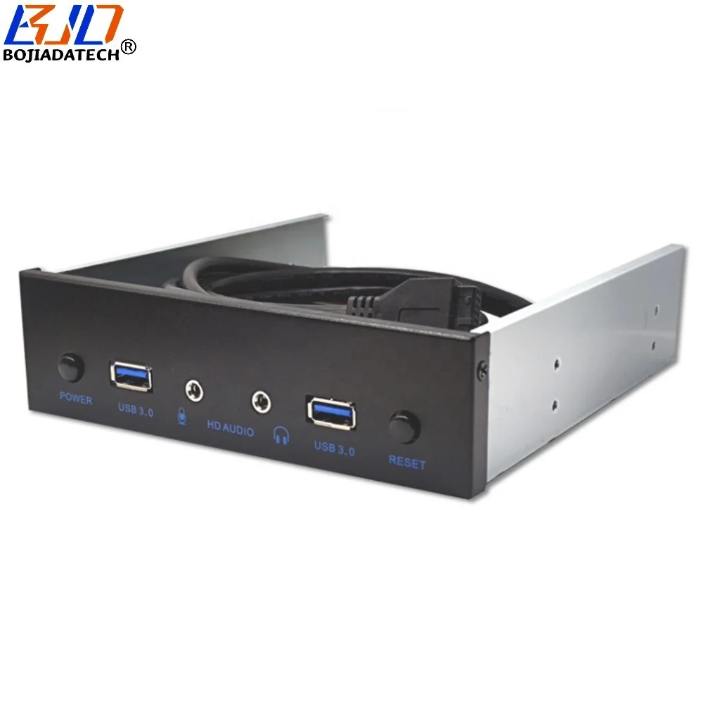 5.25" Desktop Front Panel With 2 USB 3.0 Type-A + 3.5MM HD Audio Earphone Port + Power Reset Button for PC Computer Case