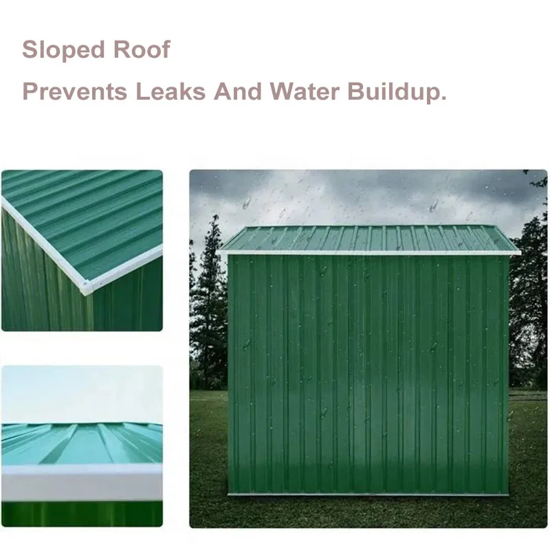 Easily Assembled Waterproof Lockable Double Sliding Doors Flat Roof Garden Metal Tool Storage Shed for Backyard Patio Poolside