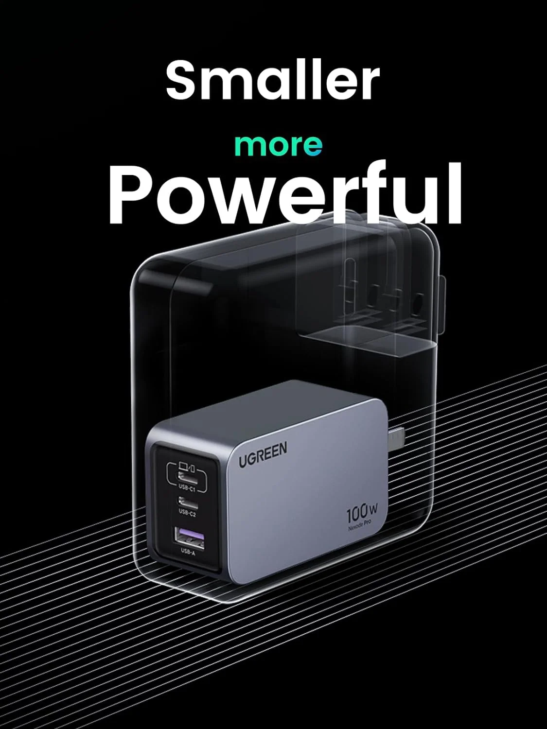 Caricatore UGREEN Nexode Pro 100W Con Schermo TFT – Ricarica Rapida PD 3.0 E GaN II Per IPhone 17, Galaxy S26, MacBook M5 E Molto Altro