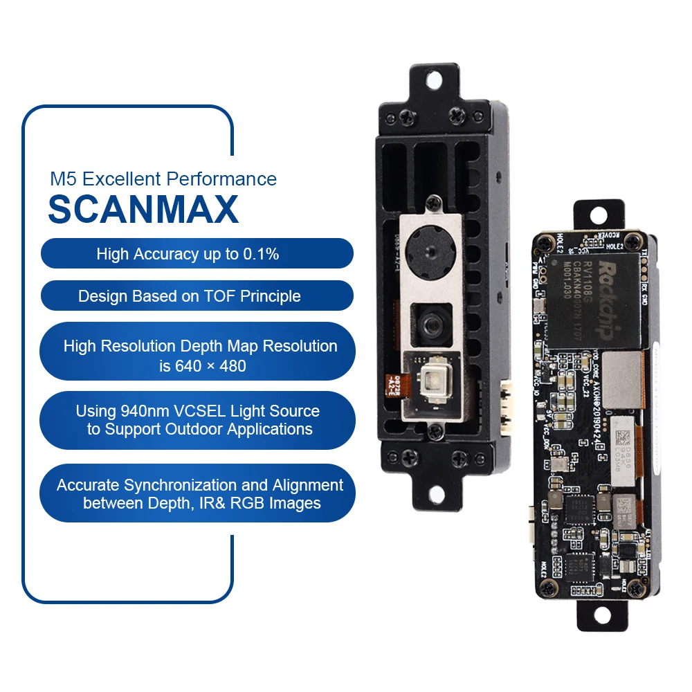 ScanMax AI Machine Vision Camera Module with 5MP RGB Camera and 3D Depth Sensor for Precise 3D Modeling and AI Applications