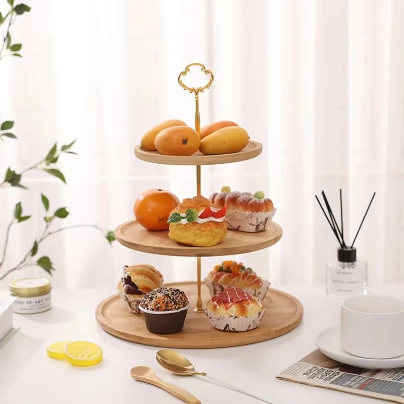 Family Living Room Cake Rack Bamboo Wood Afternoon Tea Dessert Shelf ...