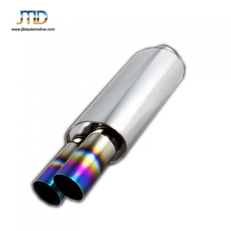 Universal Double Outlets 3.5" Dual Outlets Blue Burnt Tip 2.5" Inlet Stainless Exhaust Muffler With Silencer