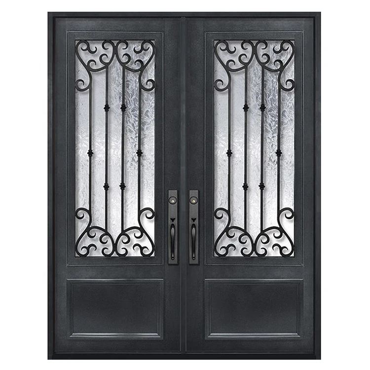 Hsid10 Modern Exterior Single Swing Iron Pipe Security Entry Door Custom French Wrought Iron