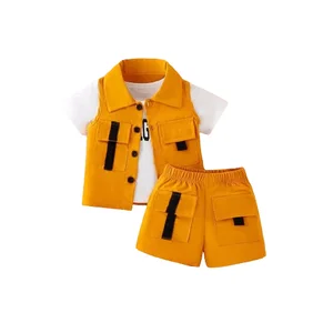 2026 Hot Sale Toddler Outfits Sports Style Suit Sleeveless Waistcoat Short Sleeve T-shirt Casual Shorts Baby Boys Clothes Sets