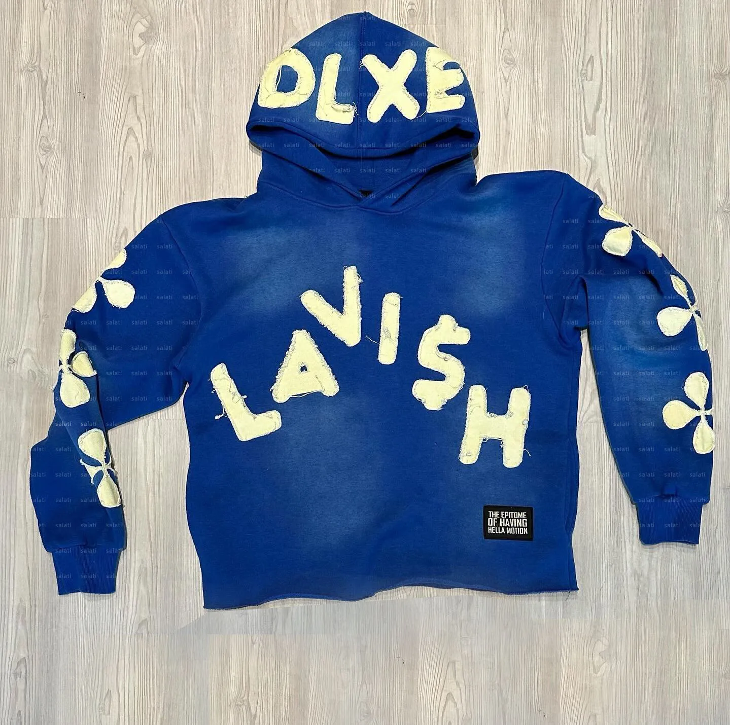 Y2k Custom 400 Gsm No Pockets Pull Over Top Cotton Acid Wash Sun Faded Distressed Applique Patch