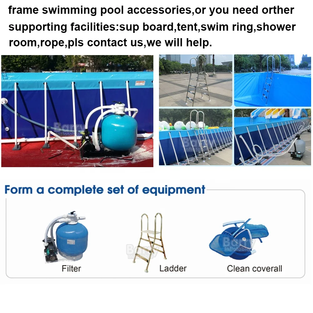 Utra Large Rectangular Metal Frame Portable Swimming Pool for Inflatable Amusement Water Parks, Outdoor / Indoor Use
