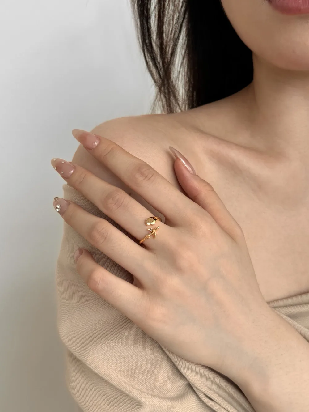 KAKODIY simple 925 Sterling Silver jewelry personalized 18K gold plated ring aircraft cloud opening adjustable ring jewelry for women detail 5