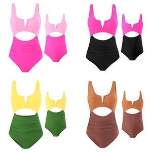YOEHYAUL 2-12T / Adult Solid Mother Daughter One Piece Swimwear for Little Girl Bathing Suits Women Family Matching Swimsuits