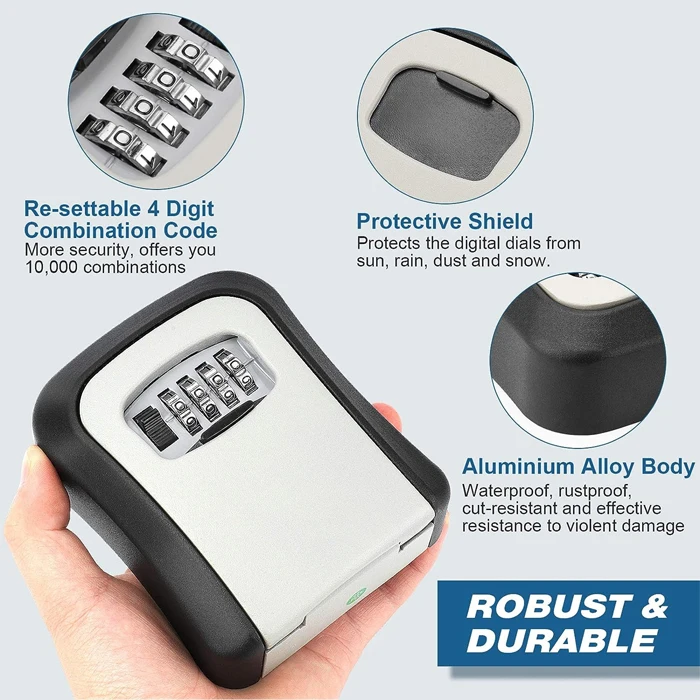 Portable Key Safe Lockable Storage Box with Padlocks Loop Hanged Combination Lock Box for Keys