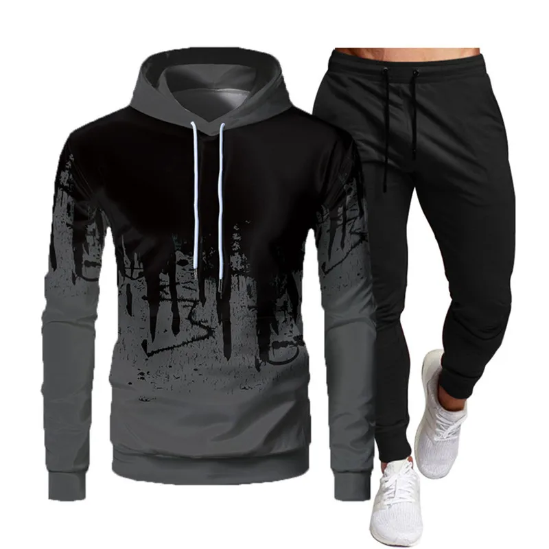 New Arrival Man Solid Color Long Sleeve Sports Hoodie 3d Jogger Set Two ...