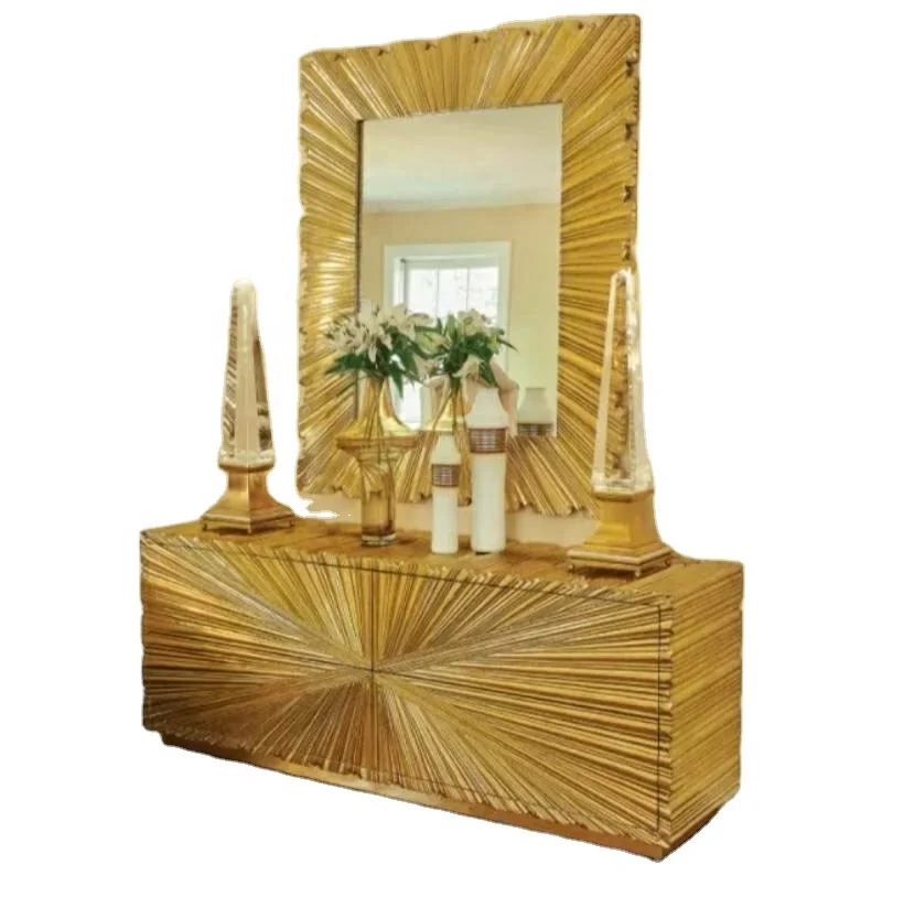 Wooden Embossment Hand Work Hallway Console Table With Wall Mirror Door Sideboard Chest for Living Room Hotel
