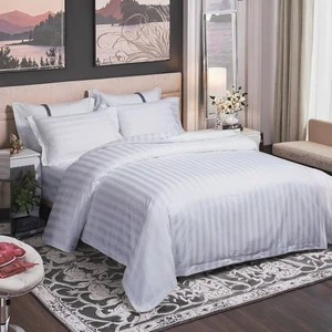 Hotel Bedding Striped Four Piece Set Wholesale Customized Size Pure White Cotton Bedding for Hotel