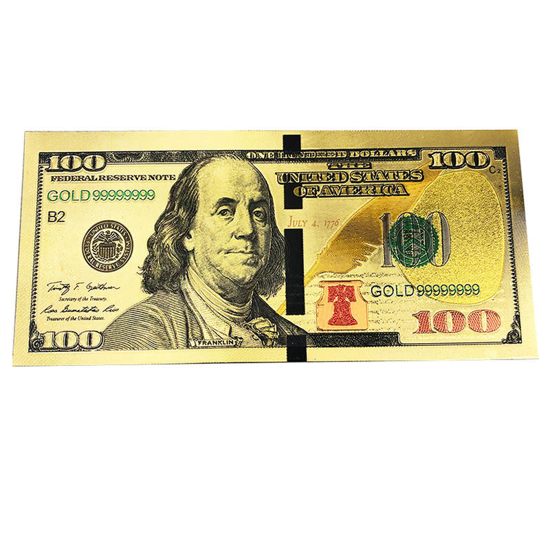 
Индивидуальная Золотая фольга для банкнот в долларах США, евро, коллекция банкнот, 100 долларов США, двусторонняя Золотая фольга для банкнот с цветной печатью 