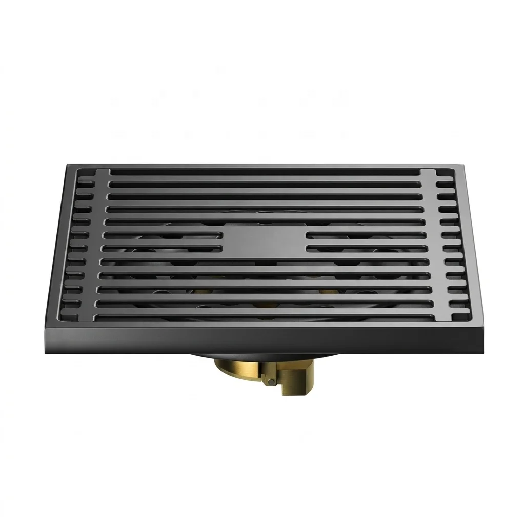 Gun Grey Shower Floor Drain 4 Inch 10x10cm Stainless Steel Body Brass Core Valve Anti-Odor Insect-Proof High Drainage Capacity