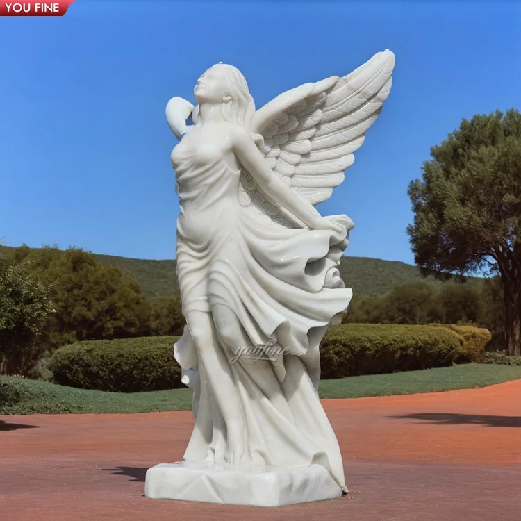 Garden Hand Carved Natural Stone Sculpture - Marble Flying Angel Statue ...