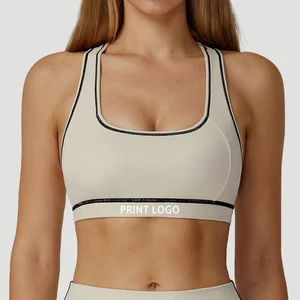 Spandex Plunge Neckline Removable Padding Contrasting Stripes Color Blocking I Back Backless Crop Yoga Gym Sports Bra Women