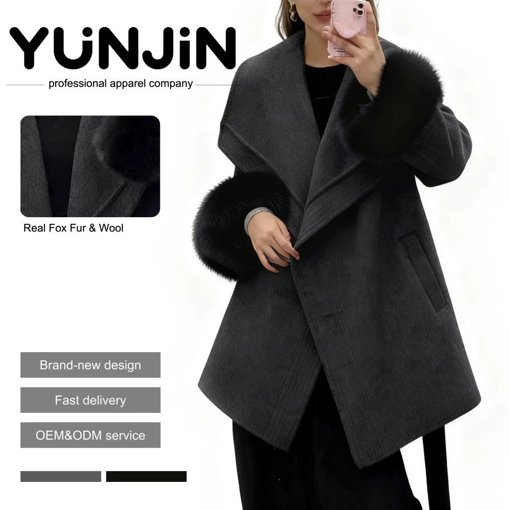 YUNJIN Elegant Black Chic Women's Double Sided Cashmere