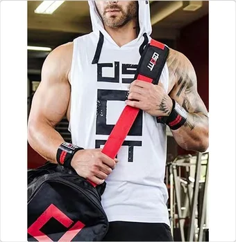 Men's Sporty Leisure Fitness Elastic Quick-Drying 100% Cotton Hooded Vest American Hip-Hop Breathable Sleeveless Muscle