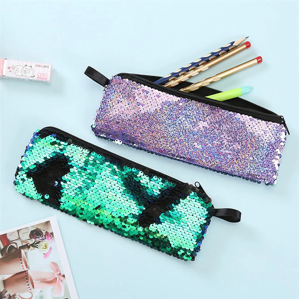 Wholesale Wholesale Sequin Pencil Cases Stationery Storage Pen Bags  Students Pencil Bag Woman Makeup Bags Coin Purse Pouch From m.