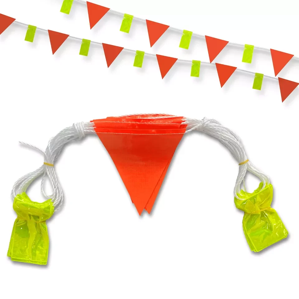 Durable Traffic Safety Triangle Pennant Caution Bunting Flag with Nylon White Rope