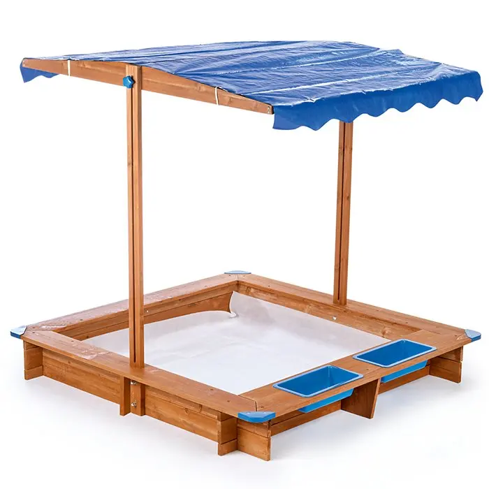 Adjustable Playground Sand Box 2 Kids 1 Sandbox Cedar with Roof Canopy Wooden Sandpit