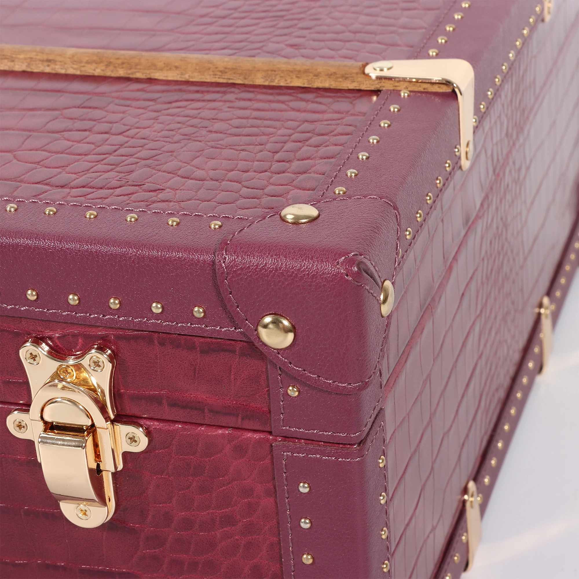 Custom Vintage Wooden Trunk Box Mini PU Leather Travel Suitcase Luggage Set Luxury Classic Simple Style for Women
