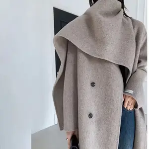 2024 New Coat Shawl Scarf Collar Double Breasted Solid Color Extended Women's Double-Sided Woolen Coat
