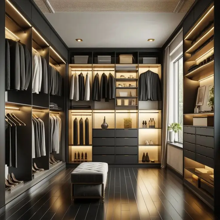 DBM Custom Design Business Style for Men Walk-in Wardrobe Black Door Wooden Closet