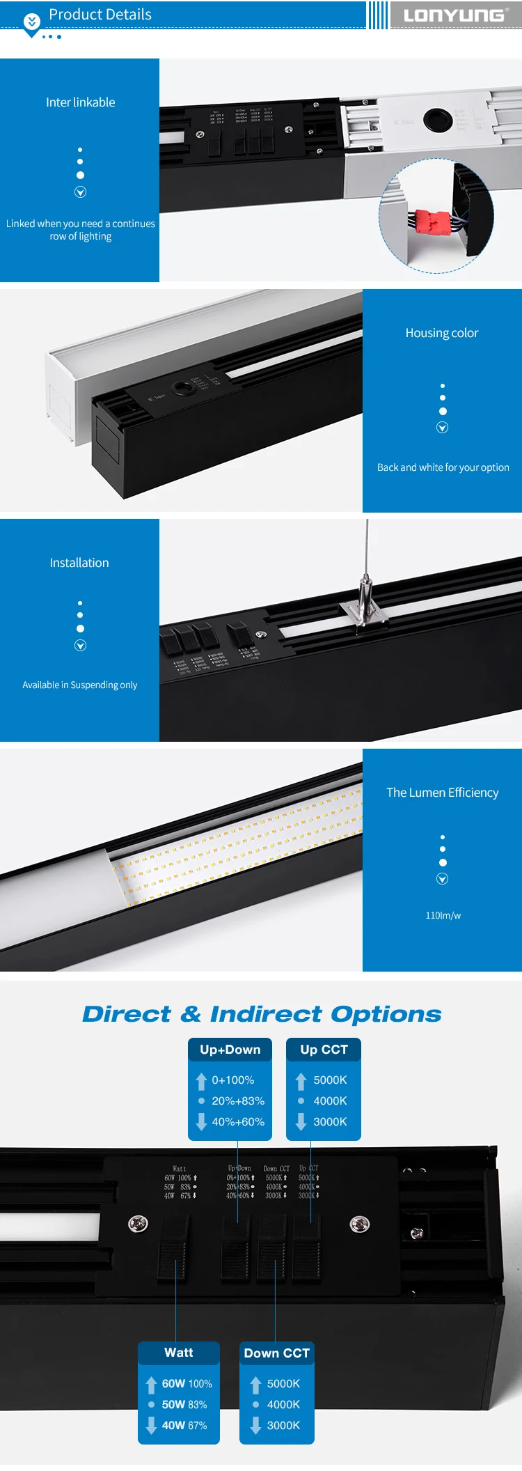 Modern Suspended Surface Mount 1200mm 2400mm Led Linear Tube 120v 240v ...