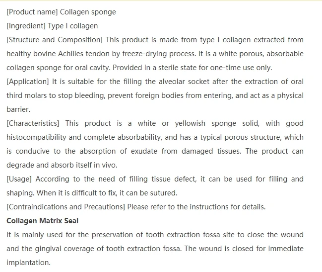 disposable Collagen Matrix Seal  Dental absorbable sponge Can be customized factory