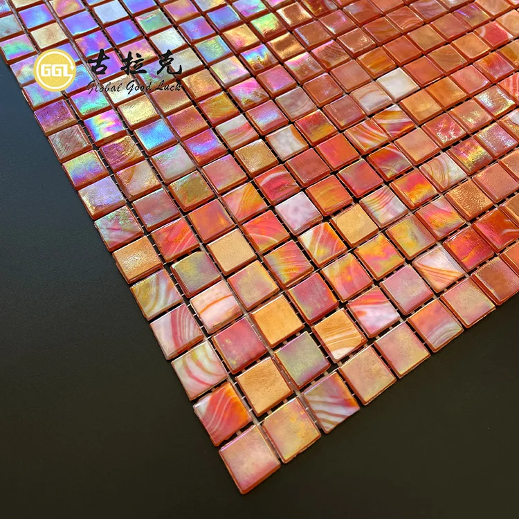 Wall Glitter Square Mosaic Tile Red Color Glass Tile Swimming Pool Tile supplier