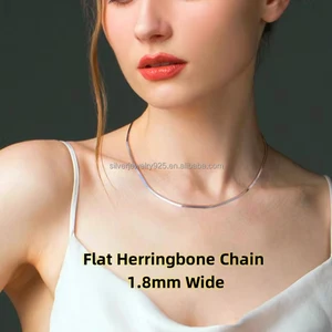 Wholesale 18K Gold Rhodium Plated S925 Sterling Silver Necklace High Quality 3mm 5mm Flat Herringbone Snake Chains Non Tarnish