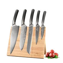6 Pieces Damascus Kitchen Knives Set Kitchen Chef Utility Fruit Paring Knife with Wooden Magnetic Knife Holder