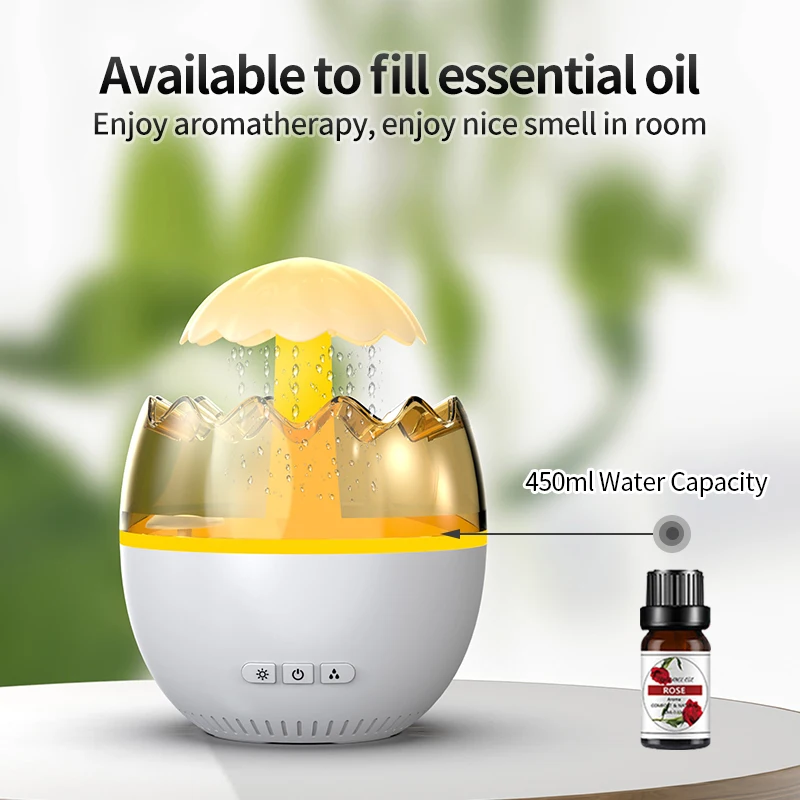 2024 New Arrival LED Light Electric Diffuser Portable Egg Humidifier 7 Changing Colors Night Lights Rain Drop Humidifier