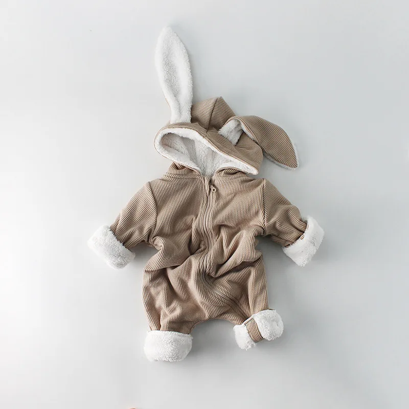 Зимние Бархатные Комбинезоны для младенцев, детские комбинезоны для младенцев, унисекс, одежда с длинным рукавом и кроличьими ушками, одежда для восхождения