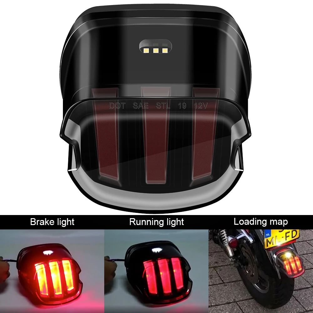 thumbnail image 2 of LED Motorcycle Tail Light With License Plate Brake Light – For Harley XL 883, Black Housing + Smoke Red Lens 2 of 3