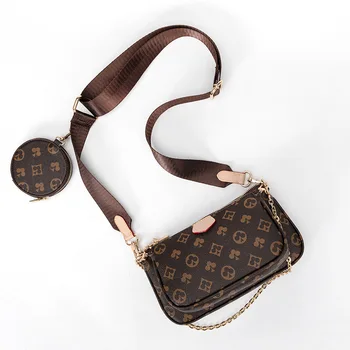 Famous Brand Designer Handbag High Quality PU Leather Lady Fashion Trendy Brand Chain 3 Pieces Set Small Women Handbag