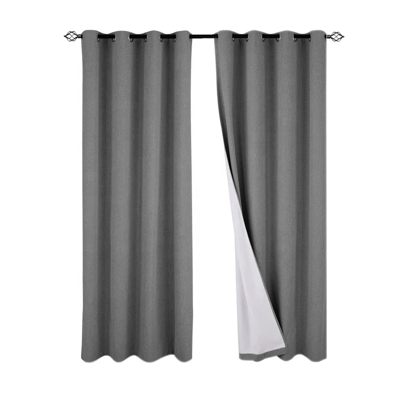 4 PASS Thermal Insulated Blackout Curtain Fabric Textured Linen White Coating Backside Curtain Blackout