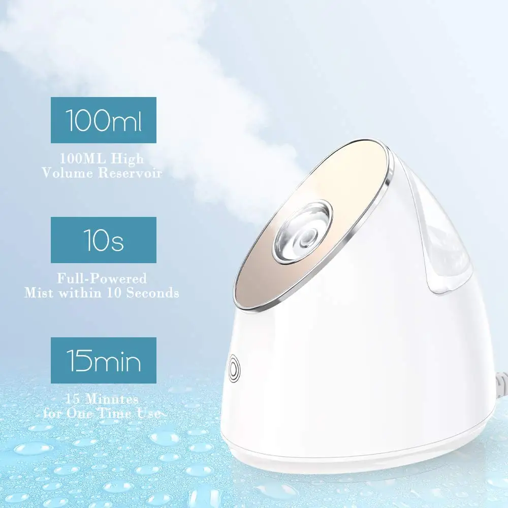 40 Degrees Celsius Constant Temperature Mist Humidifier Facial Steamer with Mirror for Water Replenishment and Oil Control