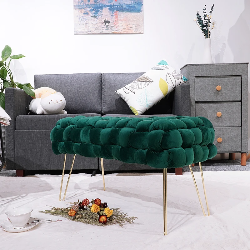Wholesale Hot Sale Nordic Modern Pink Velvet Fabric Ottoman Legs Modern Dressing Table Step Stool Ottoman Pouf