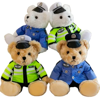 Traffic Police Teddy Bear Stuffed Doll in Red Net Uniform Brawl Stars Wholesale Plush Figure Toys Stewardess Style